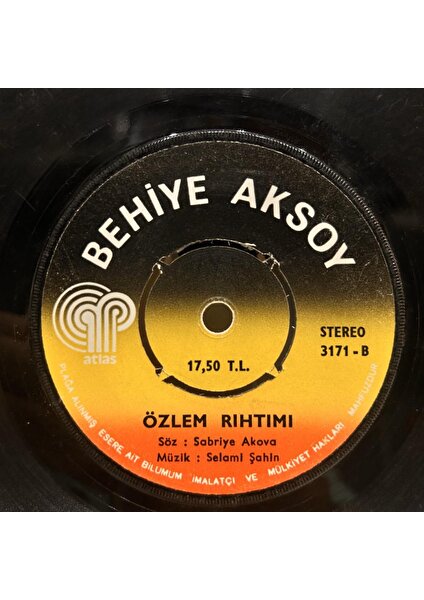 Behiye Aksoy - Nankör Özlem Rihtimi 1975 Baskı 45'lik - Plak