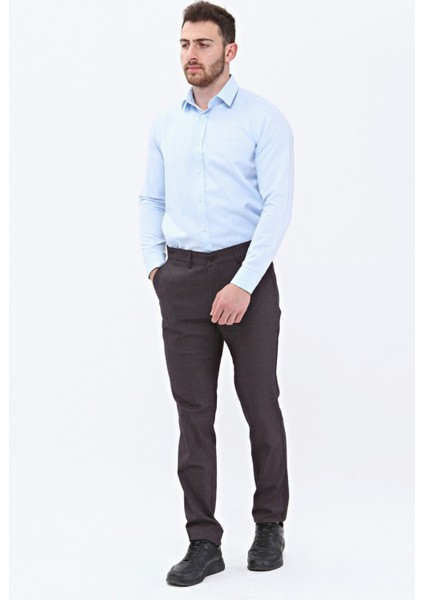 Bordo Dokuma Pamuk Karışımlı Chino Erkek Pantolon