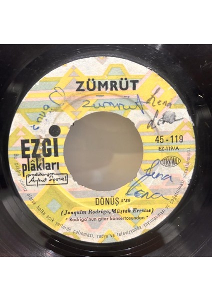 Zümrüt - Dönüş Sevgim 1968 Baskı 45'lik - Plak
