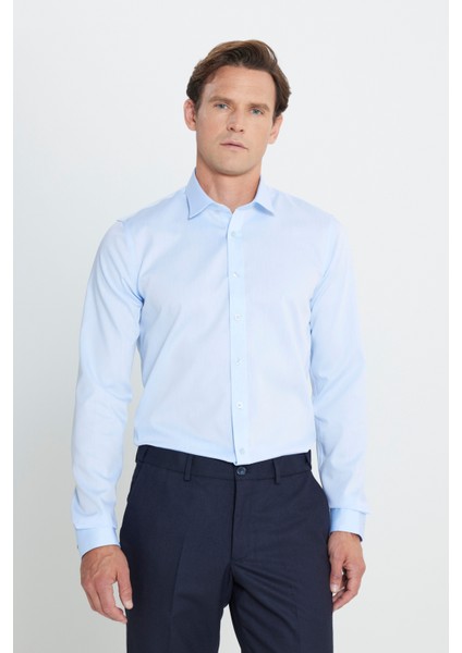 Ütü Gerektirmeyen Ekstra Slim Fit Dar Kesim Klasik Yaka %100 Pamuk Non-Iron Gömlek