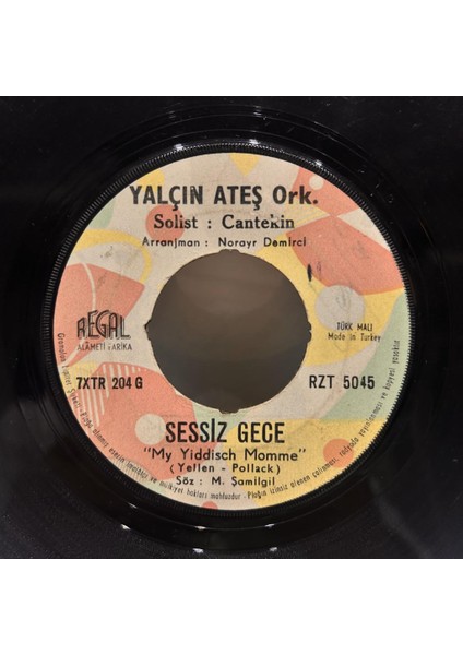 Yalçin Ateş Orkestrasi - Sessiz GECE 45'lik - Plak