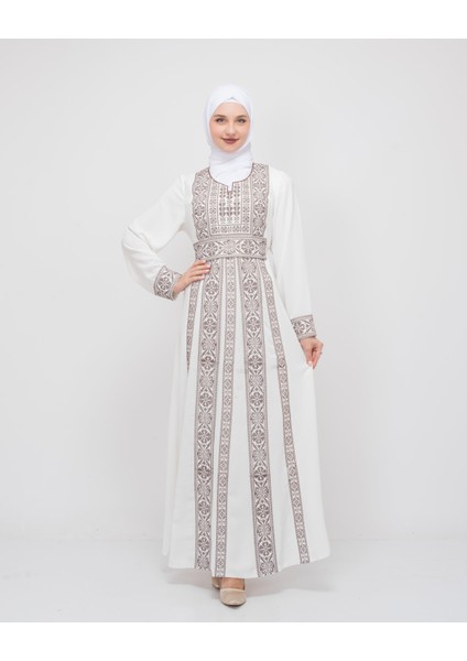 Filistin Geleneksel Geleneksel Nakışlı Kadın Beyaz Elbise C100002