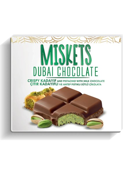 Dubai Çikolatası Antep Fıstıklı Kadayıflı Dolgulu Sütlü Dubai Çkolatası 100 gr x4 Adet