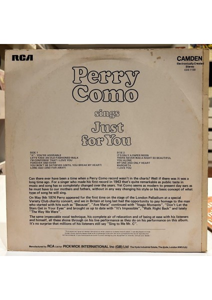 Perry Como - Perry Como Sings Just For You Lp - Plak