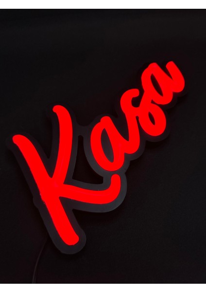 'kasa' El Yazısı Işıklı Özel Tabela LED Ile Neon Görünümlü Tabela (29X15CM)