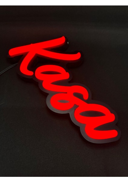 'kasa' El Yazısı Işıklı Özel Tabela LED Ile Neon Görünümlü Tabela (29X15CM)