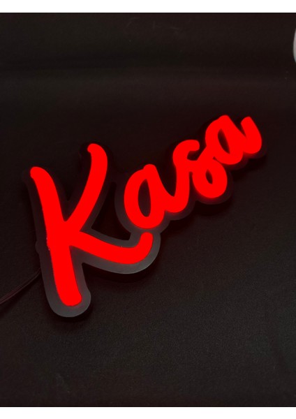 'kasa' El Yazısı Işıklı Özel Tabela LED Ile Neon Görünümlü Tabela (29X15CM)