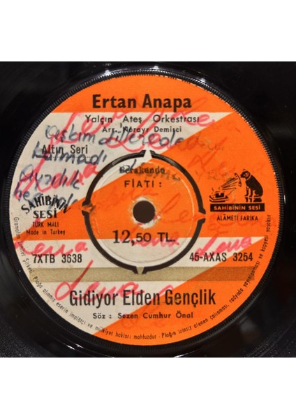 Ertan Anapa - Aşkim Dillere Destan Gidiyor Elden Gençlik 45'lik - Plak fiyatları