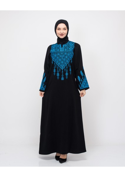 Filistin Geleneksel Üçgen Üstlü Tek Taraflı Nakışlı Kadın Elbise C100043