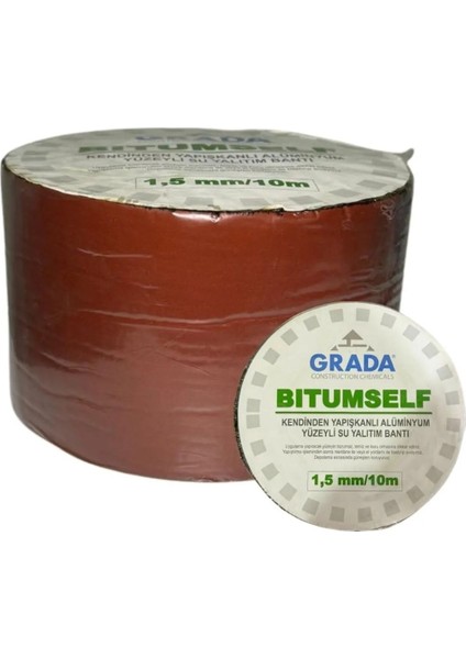 Kırmızı Bitüm Esaslı, Kendinden Yapışkanlı Su Yalıtım Bandı 10 cm Genişlik /10 mt Uzn. /1,5 mm Kal.