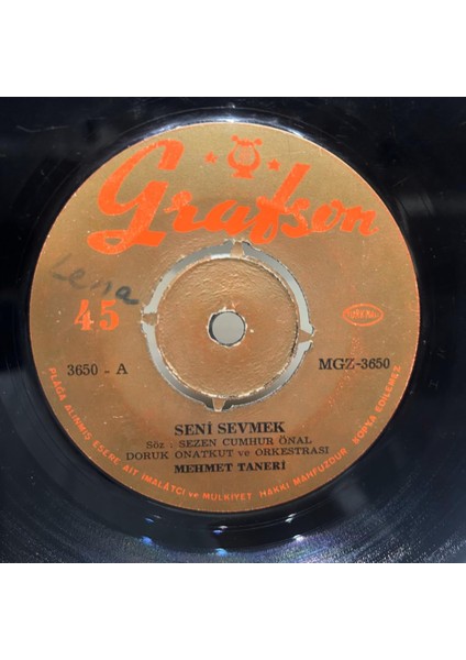 Mehmet Taneri - Seni Sevmek Ben Sevilmeyi Bilmezdim 1969 Baskı 45'lik - Plak