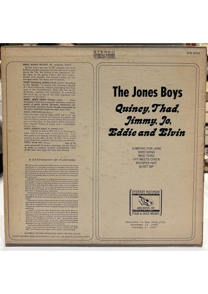 The Jones Boys - Quincy, Thad, Jimmy, Jo, Eddie And Elvin 1973 Baskı Lp - Plak fiyatları