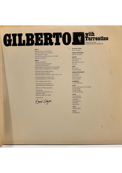 Astrud Gilberto ‎- Gilberto With Turrentine 1971 Baskı Lp - Plak