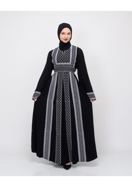 Filistin Geleneksel Kefiye Tek Taraflı Nakışlı Kadın Elbise C100042