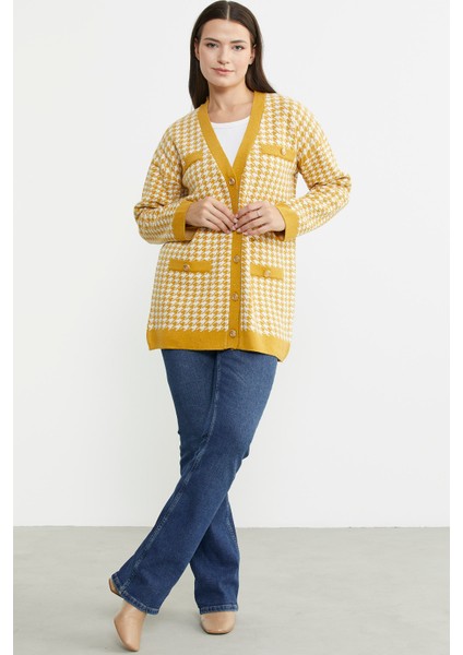 Kazayağı Motif Oversize Triko Ceket - Güneş modelleri