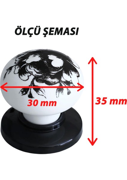 8 Adet Siyah Gül Desenli Beyaz Polimer Düğme Kulp Siyah Tablalı Mobilya Mutfak Dolabı Çekmece Kulbu Kulpları