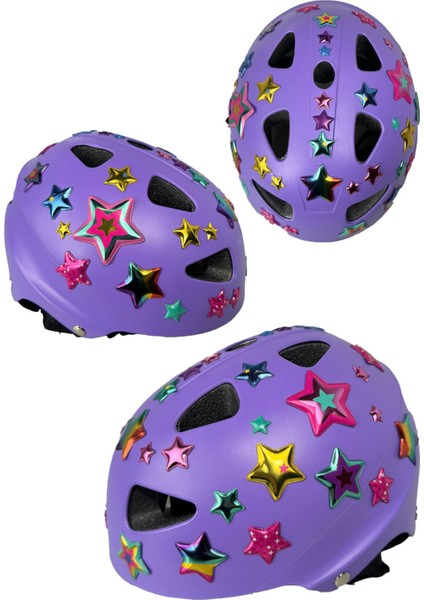 Lila Çocuk Kaskı Spor Yıldızlar ve Harfler Stickerlı Koruyucu Kask Lila Mor Dirseklik Seti indirimleri