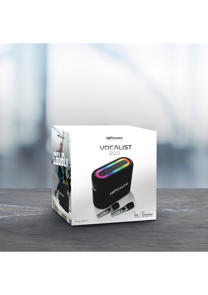 Vocalist 200 Bluetooth 5.0 100W Rgb Aydınlatmalı Bt/aux/usb/sd Kart Girişli Mikrofonlu Taşınabilir Karaoke Sistemi Kablosuz Hoparlör Siyah