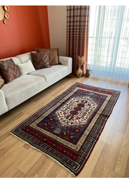 111X201 cm Dekoratif Şık Çiçek Desenli El Dokuma Yün Kilim