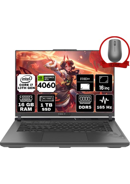 Rog Strix G16 Intel Core I7 13650HX 16GB 1tb SSD RTX4060/8GB 165Hz W11H 16" Fhd+ Taşınabilir Bilgisayar G614JV-N3159-A38