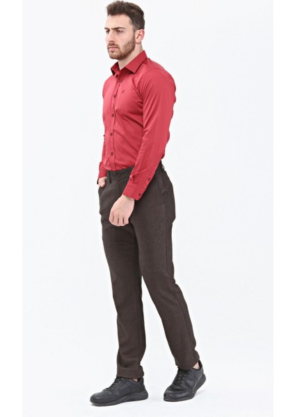 Kahve Dokuma Yün Karışımlı Chino Erkek Pantolon fiyatları