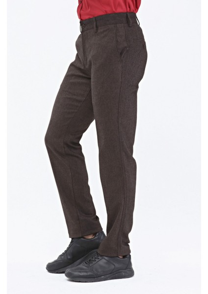 Kahve Dokuma Yün Karışımlı Chino Erkek Pantolon modelleri