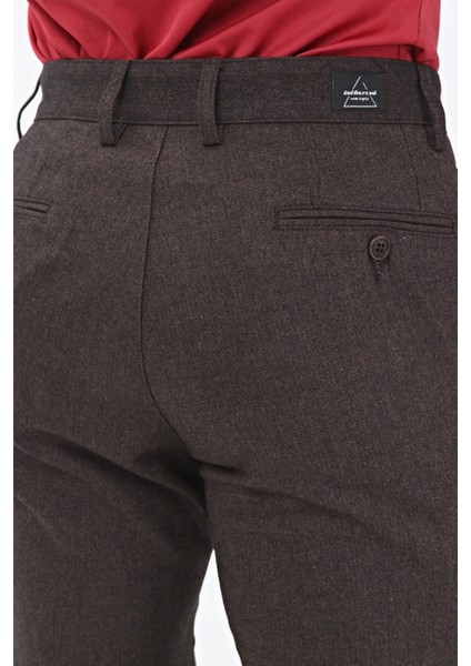 Kahve Dokuma Yün Karışımlı Chino Erkek Pantolon fırsatları