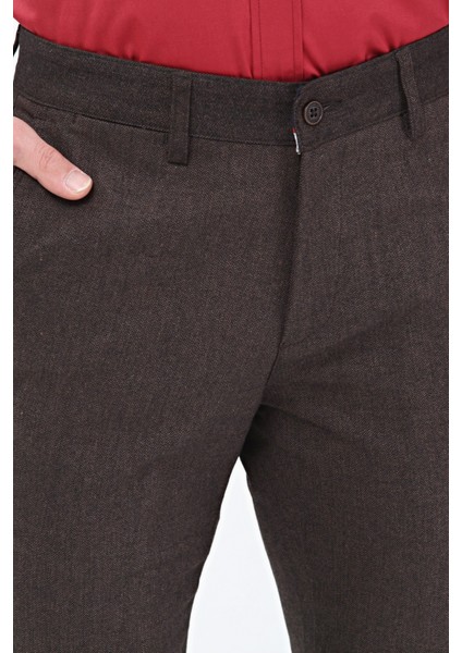 Kahve Dokuma Yün Karışımlı Chino Erkek Pantolon indirimleri