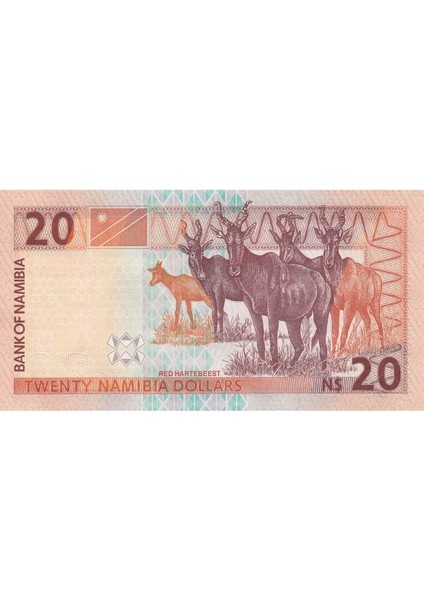 Namibia 20 Dolar 2002, P#6b, Çil, Eski Yabancı Kağıt Para