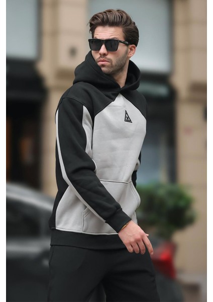 Siyah Kapüşonlu Cep Detaylı Nakışlı Sweatshirt E7085 fiyatları