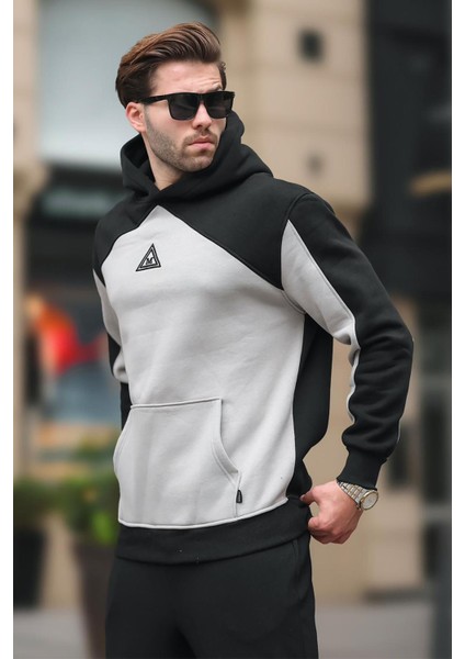 Siyah Kapüşonlu Cep Detaylı Nakışlı Sweatshirt E7085 modelleri