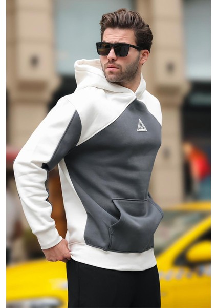 Ekru Kapüşonlu Cep Detaylı Nakışlı Sweatshirt E7085 modelleri