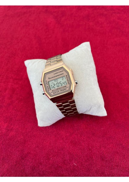 Retro Model Alarm/kronometre Dijital Pembe Renk Kadın Kararmaz Paslanmaz Metal Kol Saati fiyatları