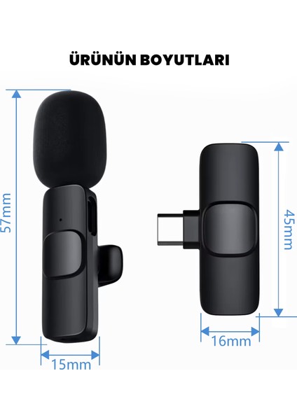 Gürültü Azaltıcı Tak Çalıştır Kablosuz 20 Metre Mesafeli Mandallı Şarjlı Yaka Mikrofon Seti