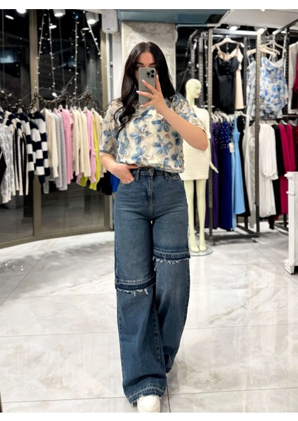 Ryan Yüksek Bel Detaylı Geniş Paça Jean-Kahve Tint