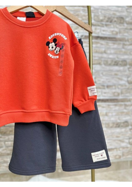 Ladin Store Yeni Sezon Kız Çocuk Minnie And Mickey Mouse Baskılı Pamuklu Sweatshirt ve Eşofman Altlı Ikili Takım