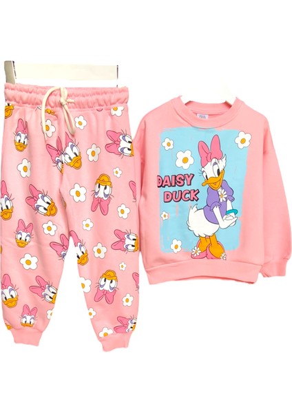Daisy Duck Karakterli Papatya Desenli Kız Çocuk Sweatshirt Takım