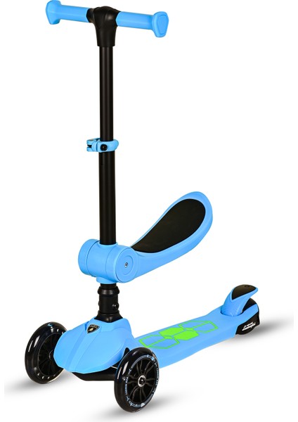 Lisanslı L5 2in1 Katlanabilir Oturaklı Işıklı 3 Tekerlekli Çocuk Scooter Mavi