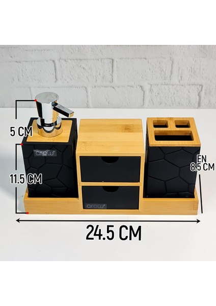 Banyo Lavabo Sıvı Sabunluk Seti Diş Fırçalık Pamukluk Katı Sabunluk Dekoratif Akrilik Bambu Banyo Takımı