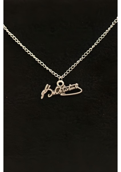 Kemal Atatürk Imzalı Gümüş Kaplamalı Zincirli Kolye