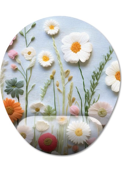 Çiçek Desenli Floral Bilek Destekli Mousepad Model 1 - Oval