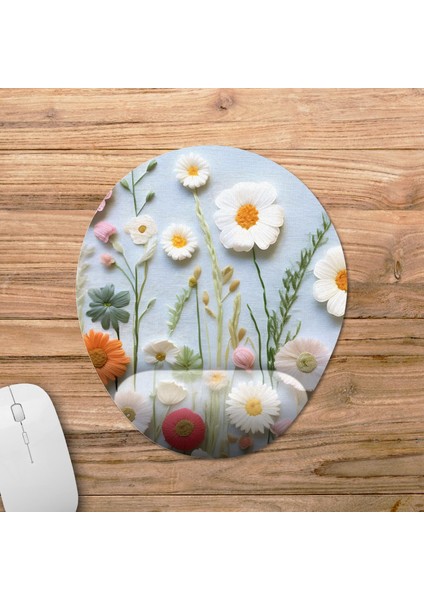 Çiçek Desenli Floral Bilek Destekli Mousepad Model 1 - Oval fiyatları