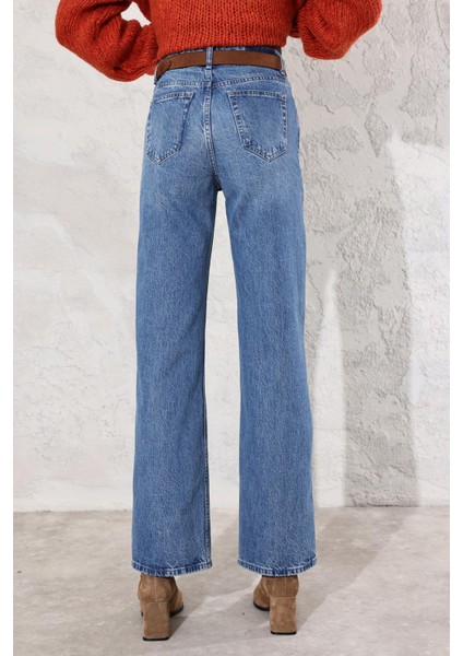 Mavi Yüksek Bel Wide Leg Jean