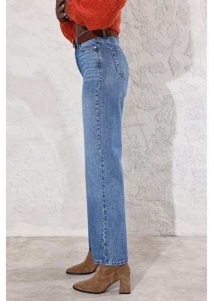 Mavi Yüksek Bel Wide Leg Jean