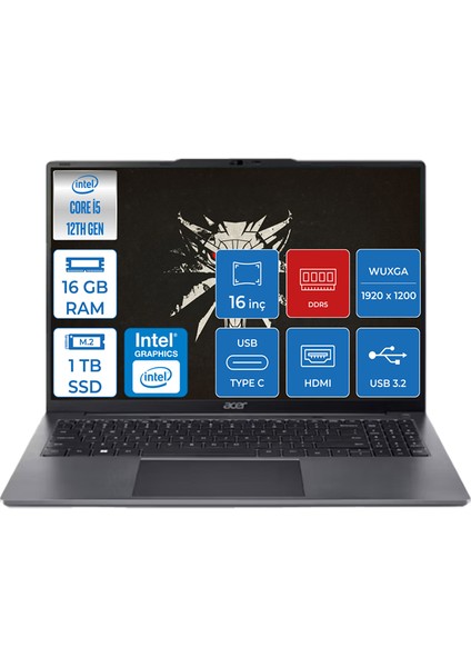 Aspire Lite 16 Intel Core I5-1235U 16GB Ddr5 Ram 1tb SSD 16'' IPS Wuxga Fhd Windows 11 Pro Taşınabilir Bilgisayar AL1651PWP04 + Zettaçanta