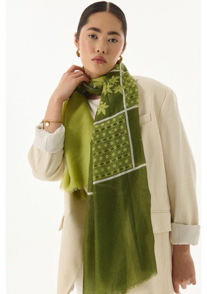 Shay Çiçek Desen Yeşil Pamuklu Şal