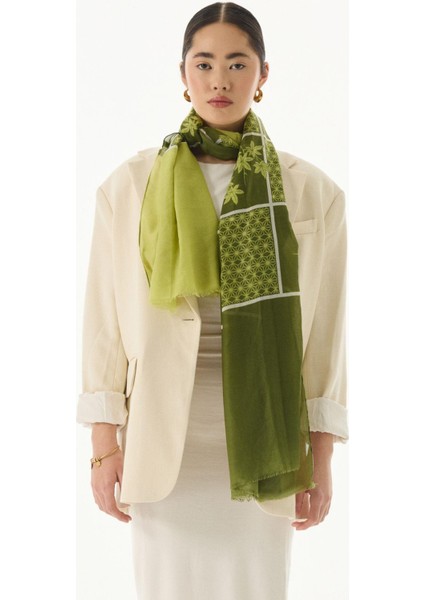 Shay Çiçek Desen Yeşil Pamuklu Şal fiyatları