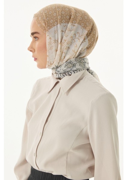 Mira Etnik Desen Krem-Bej Pamuklu Şal