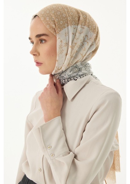 Mira Etnik Desen Krem-Bej Pamuklu Şal modelleri