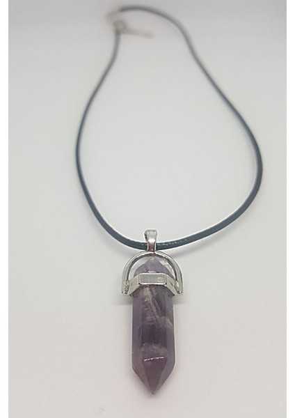 Ametis Taşı Prizma Çivi Kesim Doğal Taşlı Siyah Ipli Kolye - 38 fiyatları